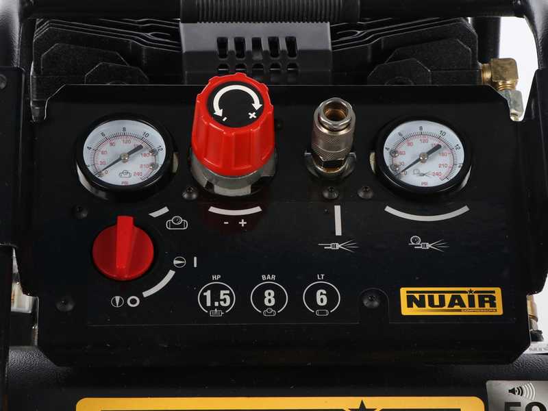 Nuair Siltek TB 6 - Compresor de aire el&eacute;ctrico port&aacute;til monof&aacute;sico silencioso, sin aceite - Motor 1.5 HP - 6 L