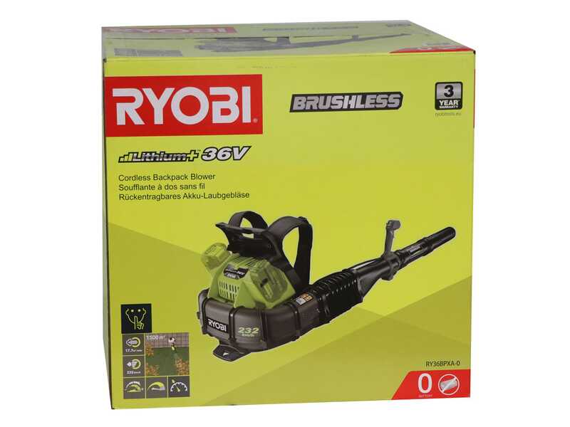 Ryobi RY36BPXB-0 - Soplador de mochila - BATER&Iacute;A Y CARGADOR NO INCLUIDOS