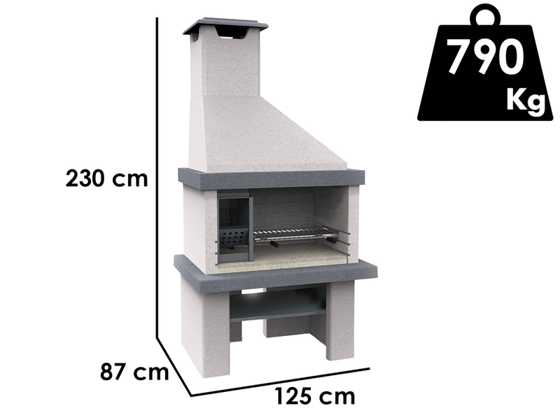 Edilmark Happy - Barbacoa de obra de le&ntilde;a y carb&oacute;n - Chimenea y fuego a la izquierda