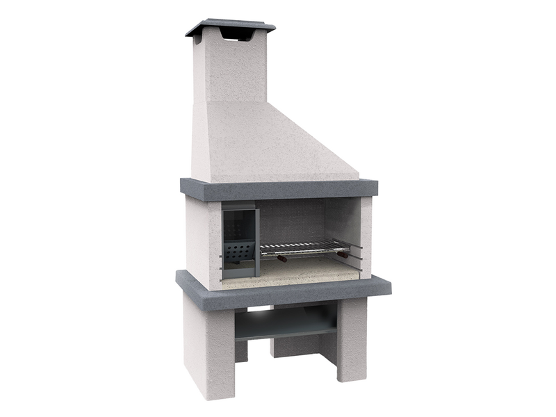 Edilmark Happy - Barbacoa de obra de le&ntilde;a y carb&oacute;n - Chimenea y fuego a la izquierda