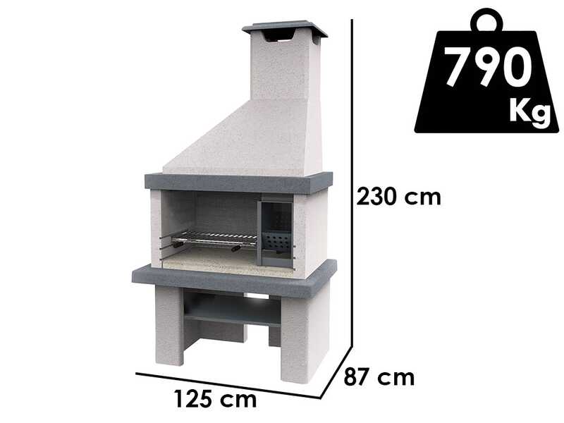 Edilmark Happy - Barbacoa de obra de le&ntilde;a y carb&oacute;n - Chimenea y fuego a la derecha