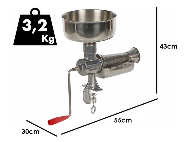 New O.M.R.A OM-2300-AL - Trituradora de tomate manual de aluminio N5