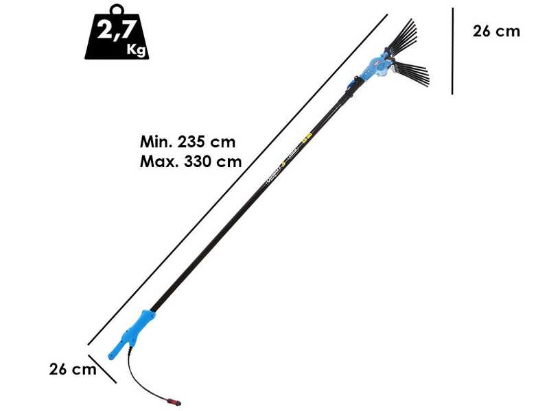 Lisam Oliwatt 3 - Vareador de aceitunas el&eacute;ctrico de bater&iacute;a - Con dientes de nailon - 235-330 cm - P&eacute;rtiga Telesc&oacute;pica