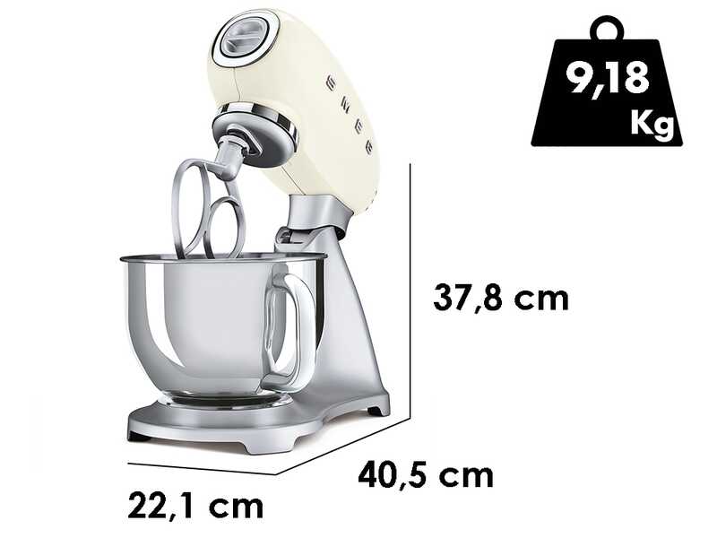 Smeg SMF02CREU Crema - Amasadora Planetaria - Cuba de acero inoxidable de 4,8 litros