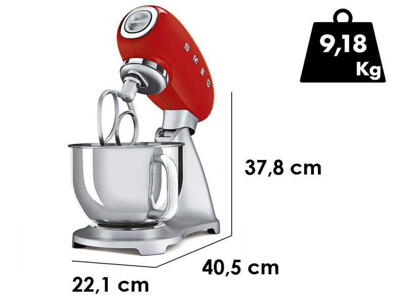 Smeg SMF02RDEU Rojo - Amasadora Planetaria - Cuba de acero inoxidable de 4,8 litros