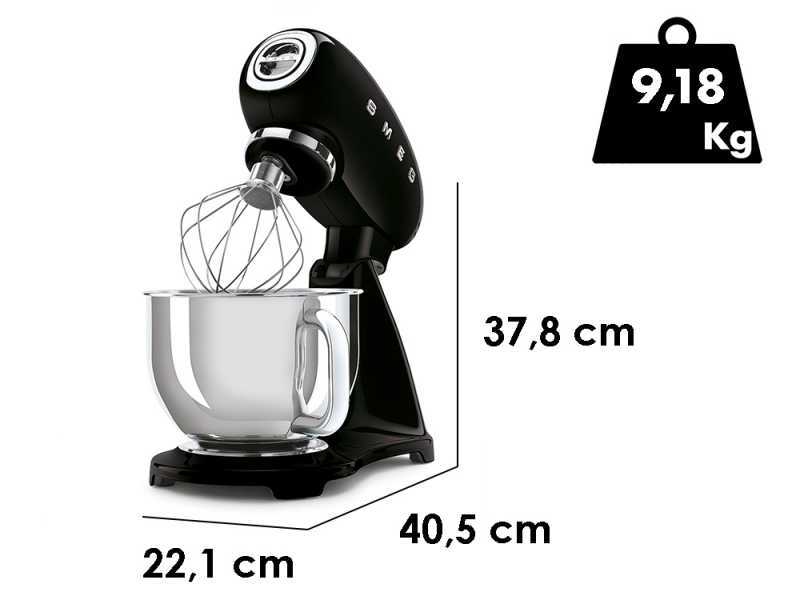 Smeg Full Color Negro - Amasadora Planetaria - Cuba de acero inoxidable de 4,8 litros