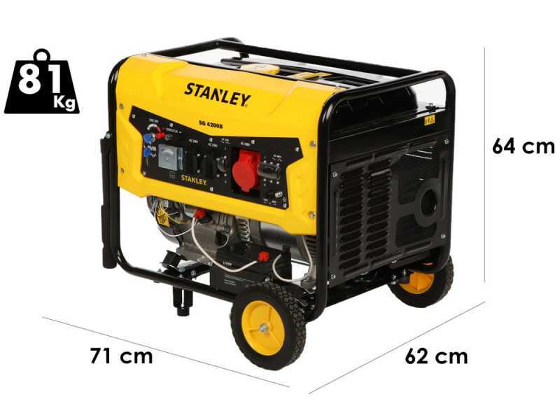 Stanley SG 4200B - Generador de corriente a gasolina - AVR - 4.3 kW - Continua 4.0 kW Trif&aacute;sica