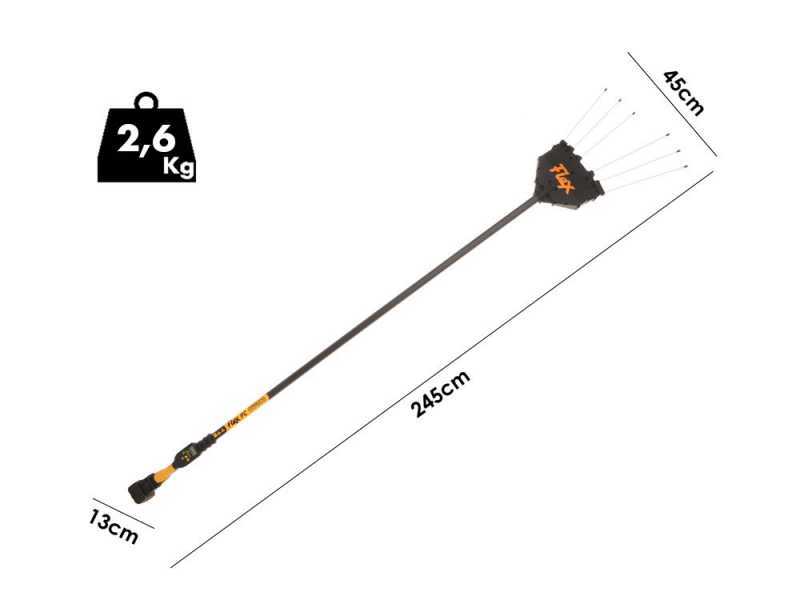 Oliviero Flex PCF Premium Cordless - Vareador de aceitunas con bater&iacute;a de litio - P&eacute;rtiga de carbono - 245cm - 2x 21.6V 4.5Ah