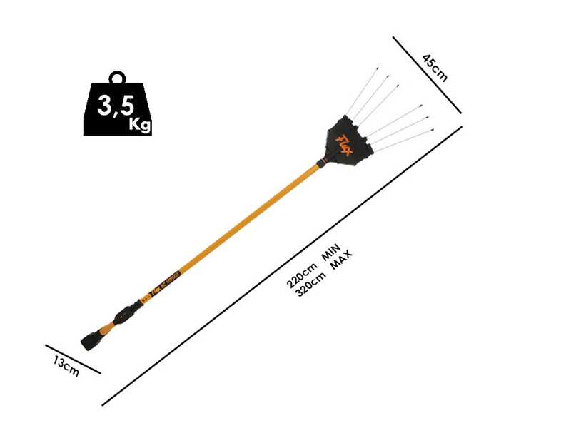 Oliviero Flex BCT Domestic Cordless - Vareador de aceitunas con bater&iacute;a de litio - P&eacute;rtiga de aluminio fija 220-320cm - 14.4V 7.5Ah