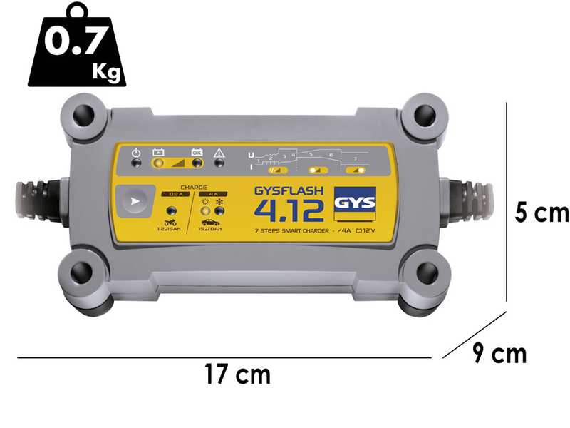 GYS Flash 4.12 - Cargador de bater&iacute;as y mantenedor de carga autom&aacute;tico - Bater&iacute;as 12V de 1.2 a 90 ah