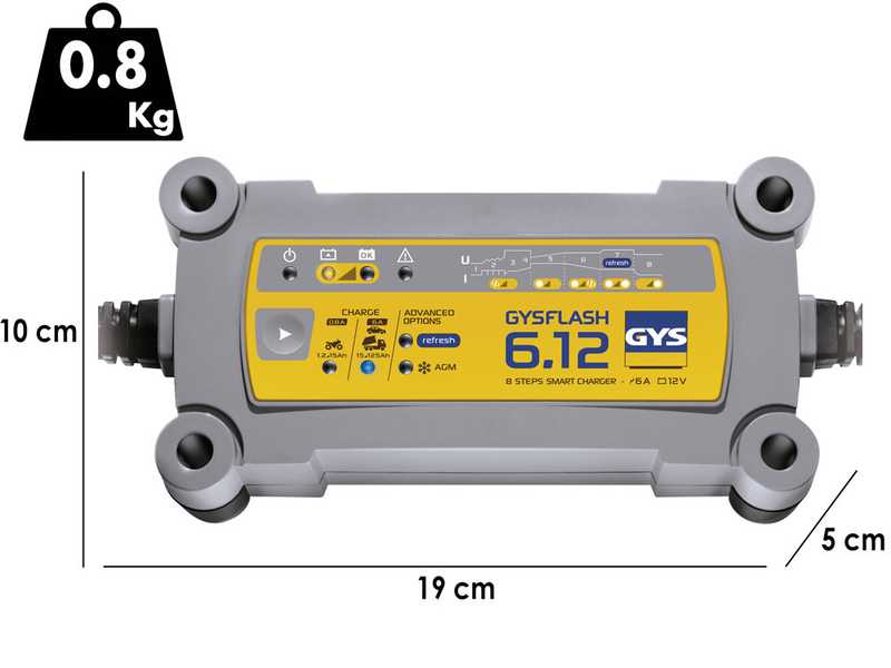 GYS Flash 6.12 - Cargador de bater&iacute;as y mantenedor de carga autom&aacute;tico - Bater&iacute;as 12V de 1.2 a 125 ah