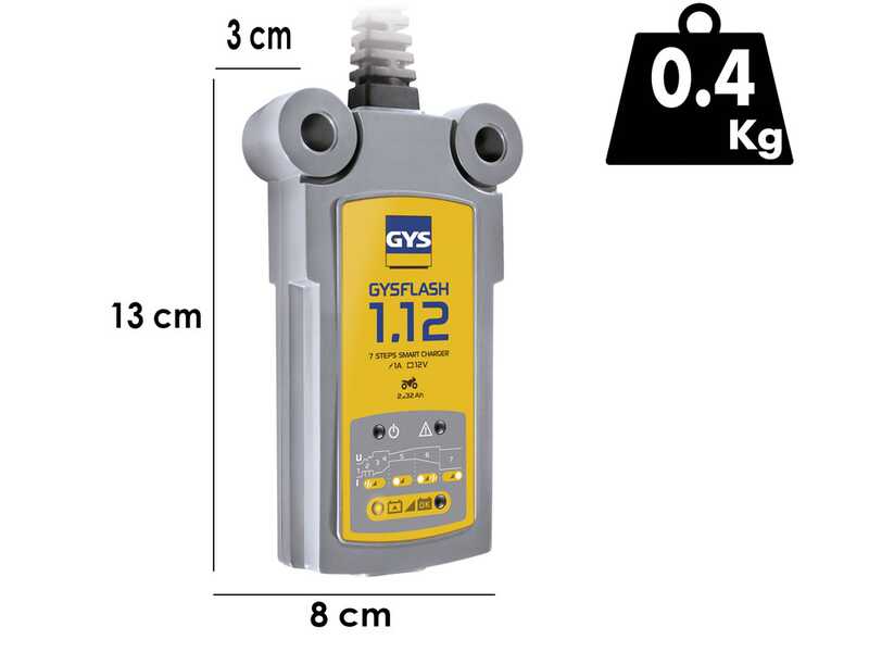 GYS Flash 1.12 - Cargador de bater&iacute;as y mantenedor autom&aacute;tico - Bater&iacute;as 12V de 1.2 a 32 ah