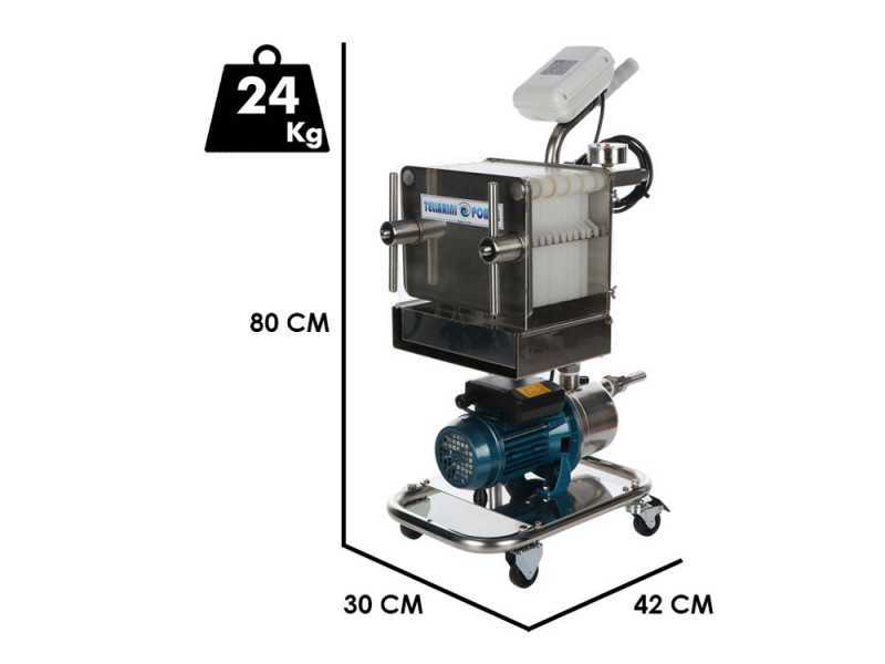 Tellarini CrystalPro Plus 10 - Filtro para vino de cartones con carro - Bomba de acero inoxidable