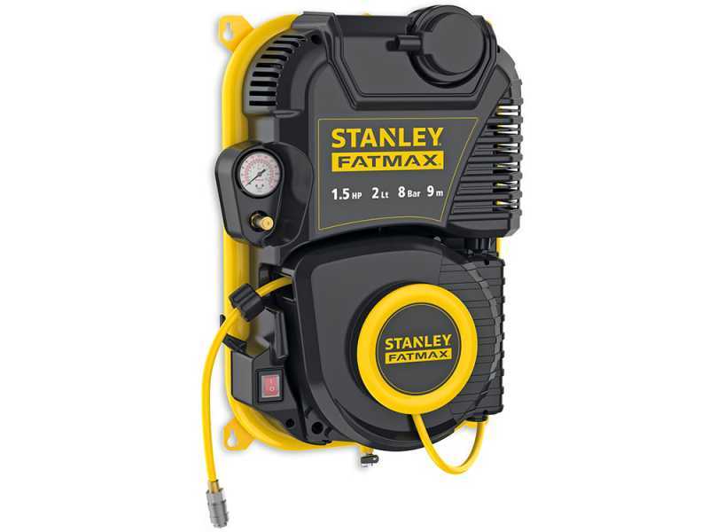 Stanley Wall Tech Pro - Compresor de aire el&eacute;ctrico monof&aacute;sico de pared, sin aceite - Motor 1.5 HP - 2 L