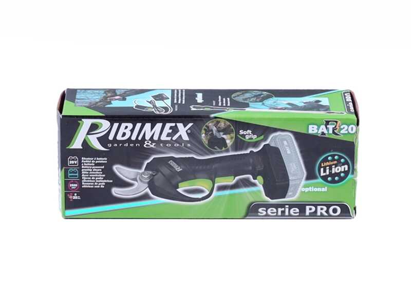 Ribimex PRBAT20/SEC - Tijeras el&eacute;ctricas de poda - 20V/4Ah - Di&aacute;metro de corte 25 mm