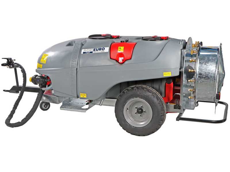 Atomizador de arrastre Gray T Car 1500/80 con enganche para tractor para tratamientos fitosanitarios - Capacidad 1500L - Bomba AR1064