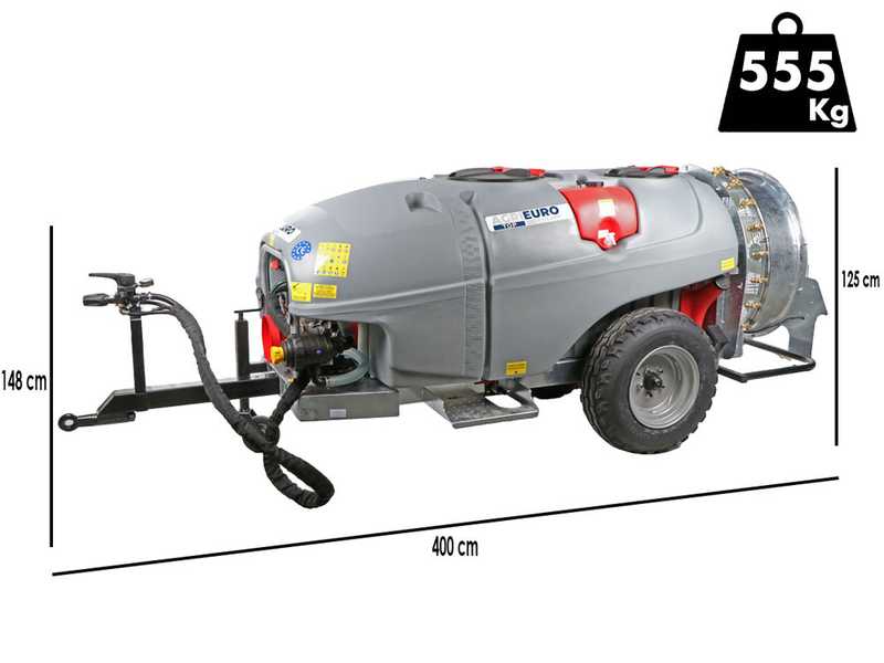 Atomizador de arrastre Gray T Car 1500/90 con enganche para tractor para tratamientos fitosanitarios - Capacidad 1500L - Bomba AR1203