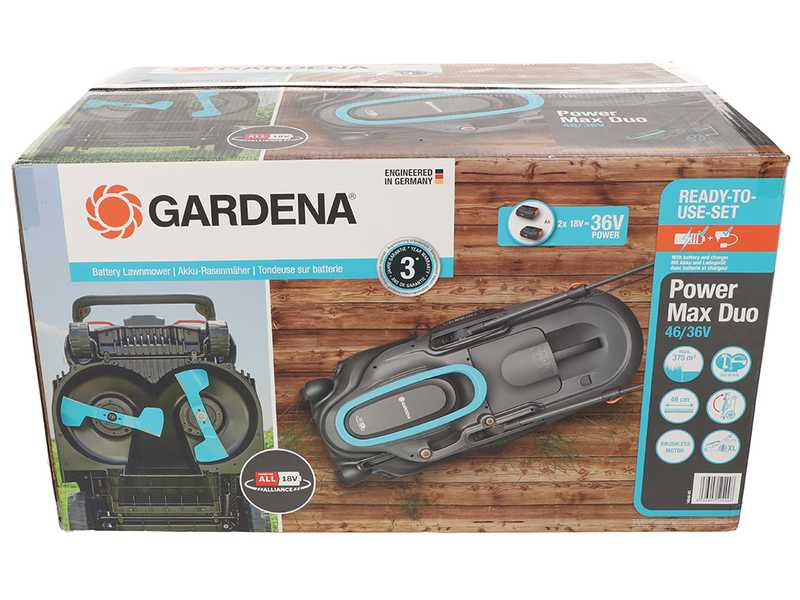 Gardena PowerMax Duo 46/36V P4A - Cortac&eacute;sped de bater&iacute;a - 2x18V 4Ah - Corte de 46 cm