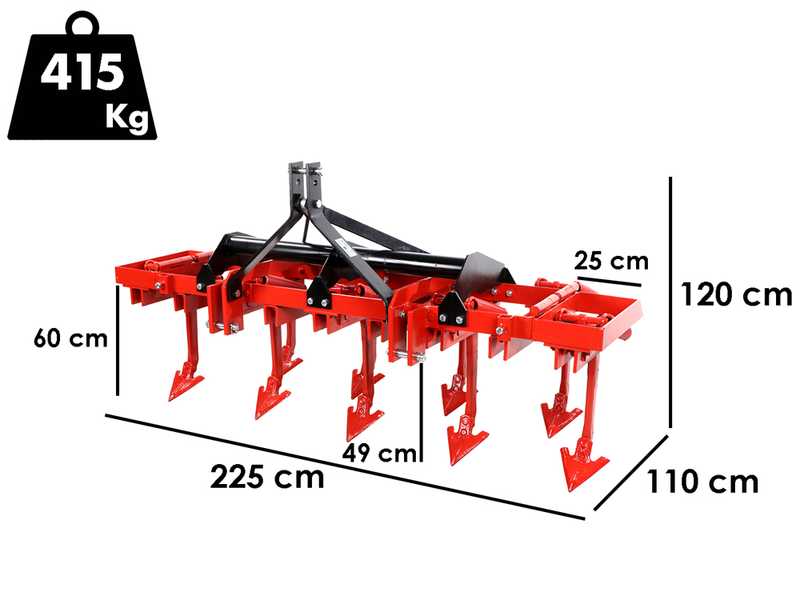 Cultivador de muelles serie pesada reforzado CMPR9/7 - Ancho de trabajo 225 cm - 9 Rejas