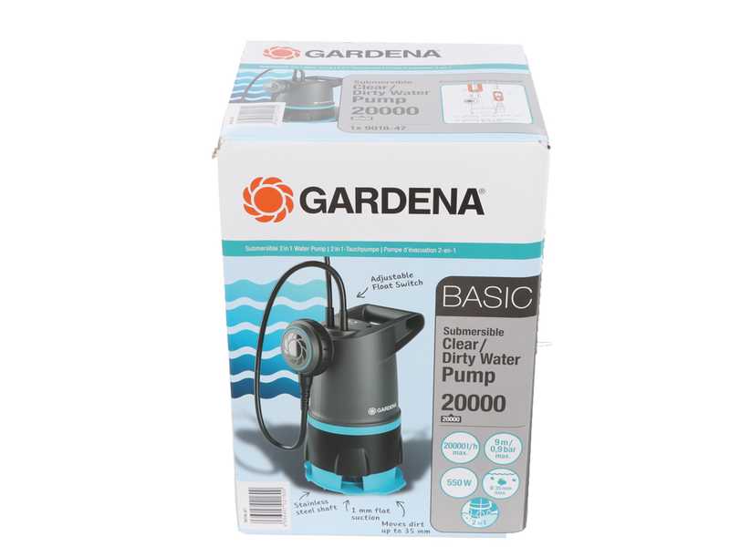 Gardena 20000 BASIC - Bomba sumergible el&eacute;ctrica 2 en 1 para agua limpia y sucia - Flotador integrado