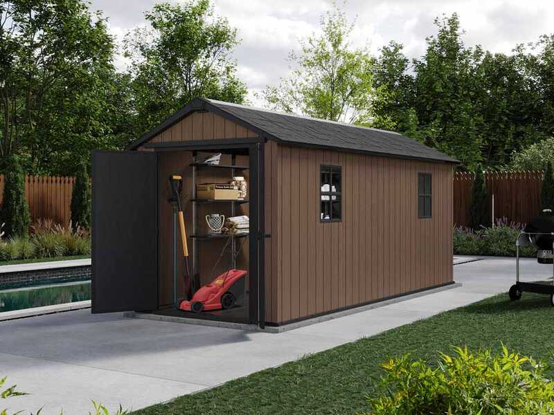 Keter Newton plus 7515/1575 - Caseta de jard&iacute;n - Con puerta de doble hoja y ventanas - 230x476x246 cm
