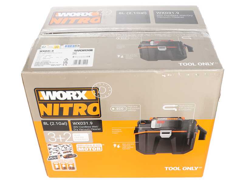 Worx Nitro WX031.9 - Aspirador de s&oacute;lidos y l&iacute;quidos port&aacute;til de bater&iacute;a - BATER&Iacute;A Y CARGADOR NO EST&Aacute;N INCLUIDOS
