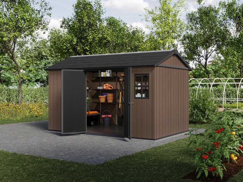 Keter Newton plus 7513/1375 - Caseta de jard&iacute;n - Con puerta de doble hoja y ventanas - 230x413x246 cm