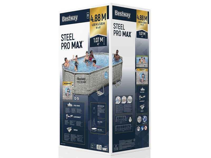 Bestway Steel Pro Max Splashview 56946 - 488x305x107 cm - Piscina ovalada para 7-8 personas