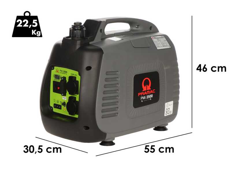Pramac PMi2500 - Generador de corriente silencioso port&aacute;til con inversor 2.3 kW - Continua 2 kW Monof&aacute;sica