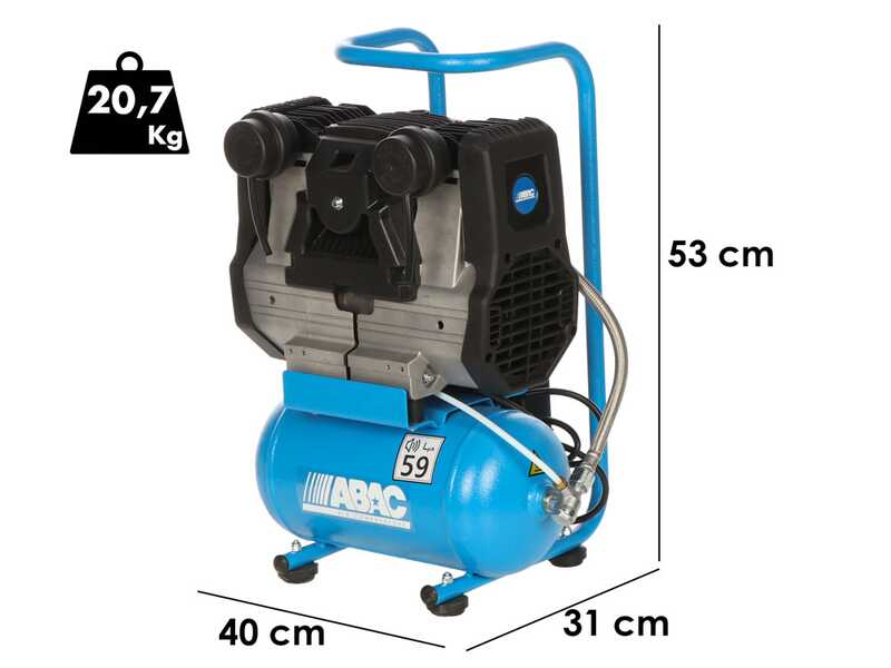 ABAC START QUIETE OS10 - Compresor de aire el&eacute;ctrico monof&aacute;sico silencioso - Sin aceite - Motor 1 HP - 6 L