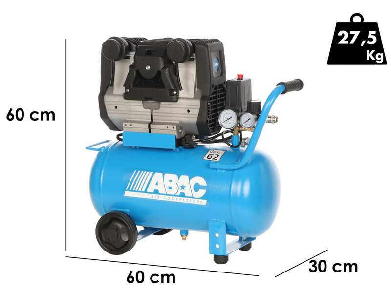 ABAC POLE POSITION QUIETE OS20 - Compresor de aire el&eacute;ctrico monof&aacute;sico silencioso - Sin aceite - Motor 2 HP - 24 L