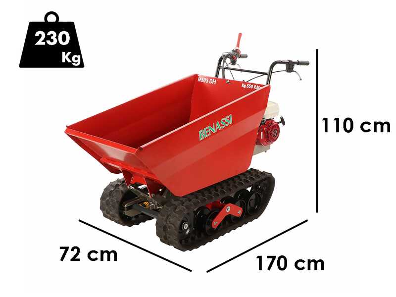 Benassi M503DH - Carretilla de orugas - Caj&oacute;n dumper hidr&aacute;ulico - Capacidad 550Kg