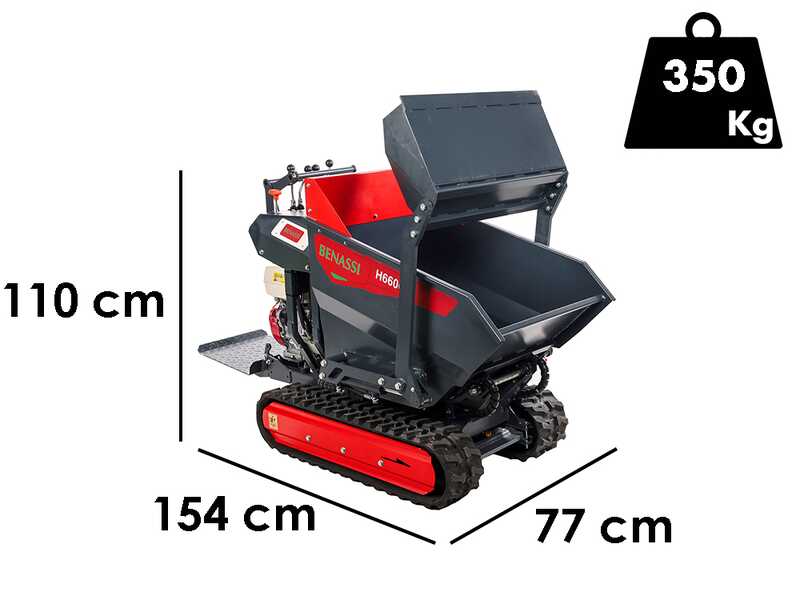 Benassi H660CS - Carretilla de orugas - Caj&oacute;n dumper hidr&aacute;ulico con pala - Capacidad 600Kg