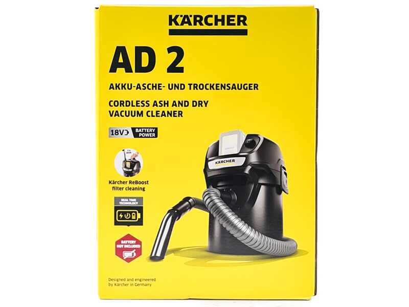 Karcher AD 2 Battery - Aspirador de cenizas con bid&oacute;n - Dep&oacute;sito de metal de 14 L - 18 V/2,5 Ah