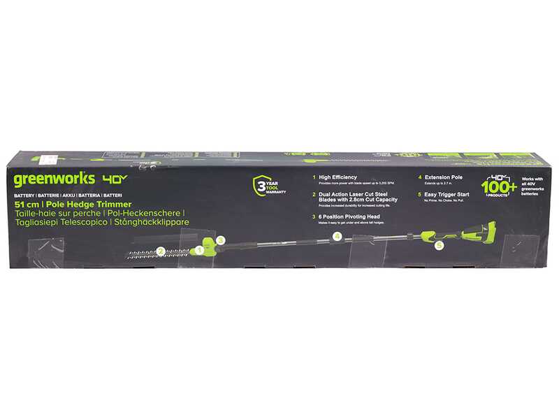 Greenworks PH40B01-01 - Cortasetos el&eacute;ctrico con p&eacute;rtiga telesc&oacute;pica orientable - 40 V - BATER&Iacute;A Y CARGADOR NO EST&Aacute;N INCLUIDOS