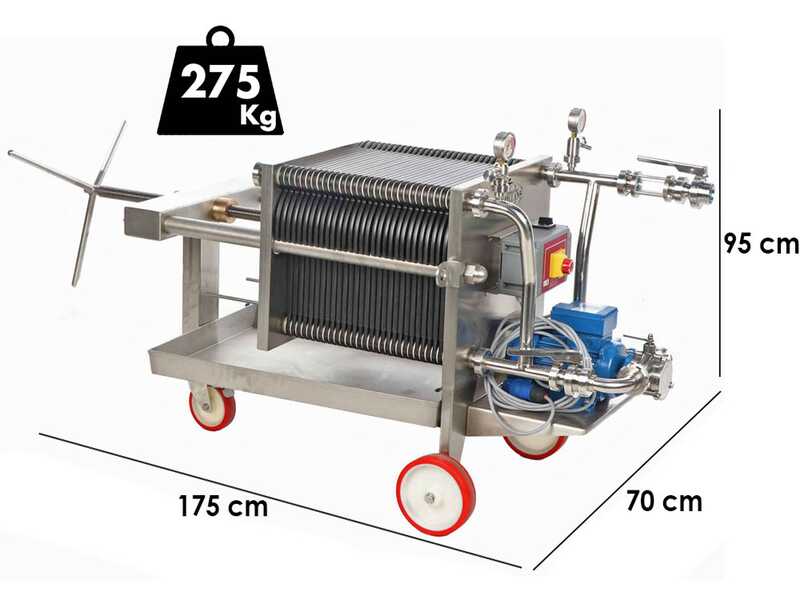 Enotecnica Pillan FC43 - Filtro profesional de 30 cartones de 40x40 cm - Bastidor y bomba de acero INOX