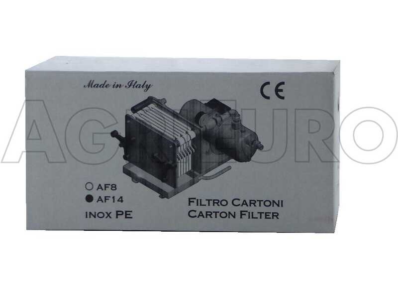 Enotecnica Pillan F14 - Filtro profesional para vino de 14 cartones 20x20 cm - Bastidor de acero inoxidable y bomba NOVAX