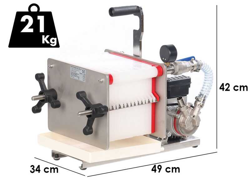 Enotecnica Pillan F14 - Filtro profesional para vino de 14 cartones 20x20 cm - Bastidor de acero inoxidable y bomba NOVAX