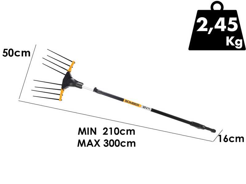 Volpi Bomber 155L - Vareador de aceitunas el&eacute;ctrico a bater&iacute;a - P&eacute;rtiga telesc&oacute;pica 210/300 cm