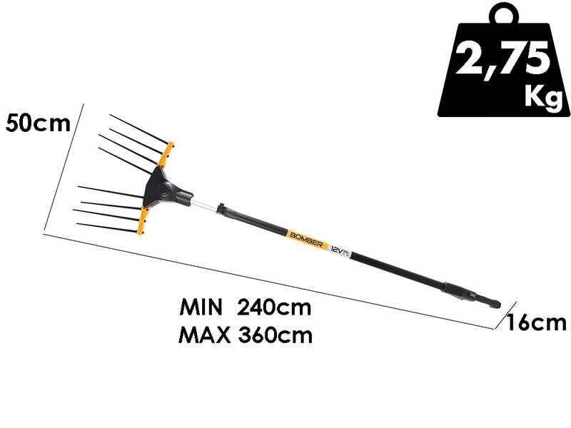 Volpi Bomber 155XL - Vareador de aceitunas el&eacute;ctrico a bater&iacute;a - P&eacute;rtiga telesc&oacute;pica 240/360 cm