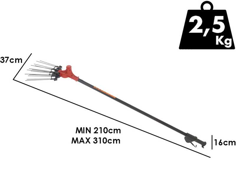 Aima Furia 2.0 Plus - Vareador de aceitunas el&eacute;ctrico a bater&iacute;a - P&eacute;rtiga telesc&oacute;pica de aluminio 210 cm - 310 cm
