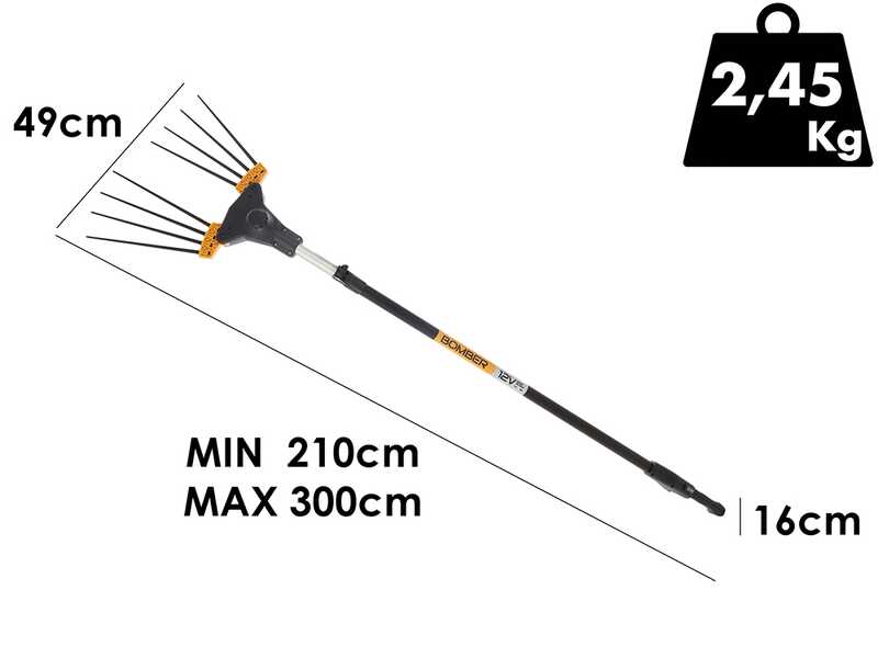 Volpi Bomber 165L - Vareador de aceitunas el&eacute;ctrico a bater&iacute;a - P&eacute;rtiga telesc&oacute;pica 210/300 cm