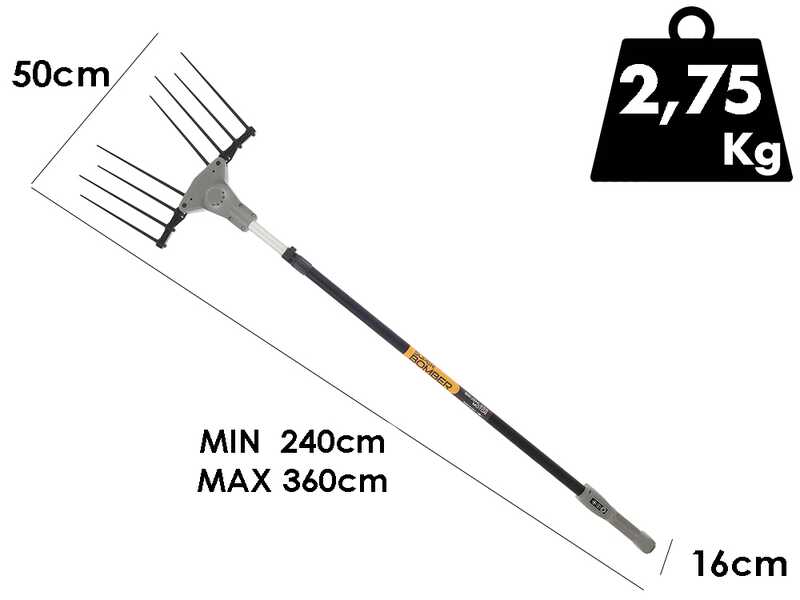 Volpi Super Bomber 185XL - Vareador de aceitunas el&eacute;ctrico a bater&iacute;a - P&eacute;rtiga telesc&oacute;pica 240/360cm