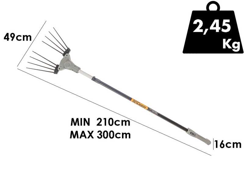 Volpi Super Bomber 195L - Vareador el&eacute;ctrico a bater&iacute;a - P&eacute;rtiga telesc&oacute;pica 210/300 cm