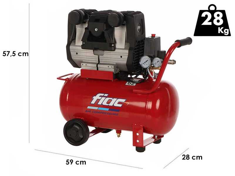 FIAC Xilence 24 XS258 - Compresor de aire el&eacute;ctrico monof&aacute;sico silencioso - Sin aceite - Motor de 2 HP - 24 L