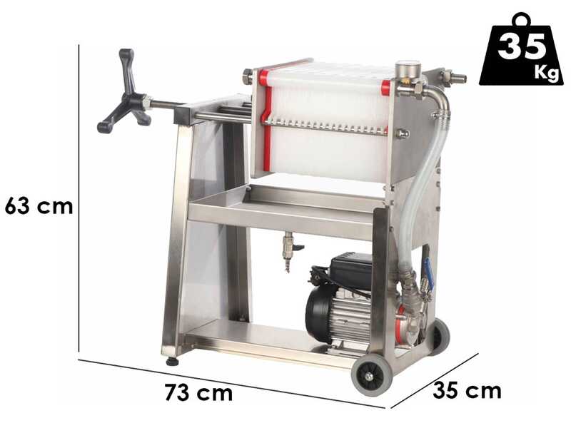 Enotecnica Pillan F20 - Filtro de cartones para vino con ruedas - Bastidor de acero inoxidable y bomba Novax