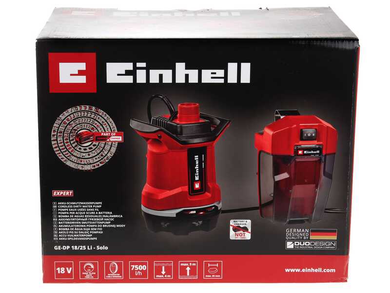 Bomba sumergible para agua sucia Einhell  GE-DP 18/25 Li - 18V 5.2Ah y cargador
