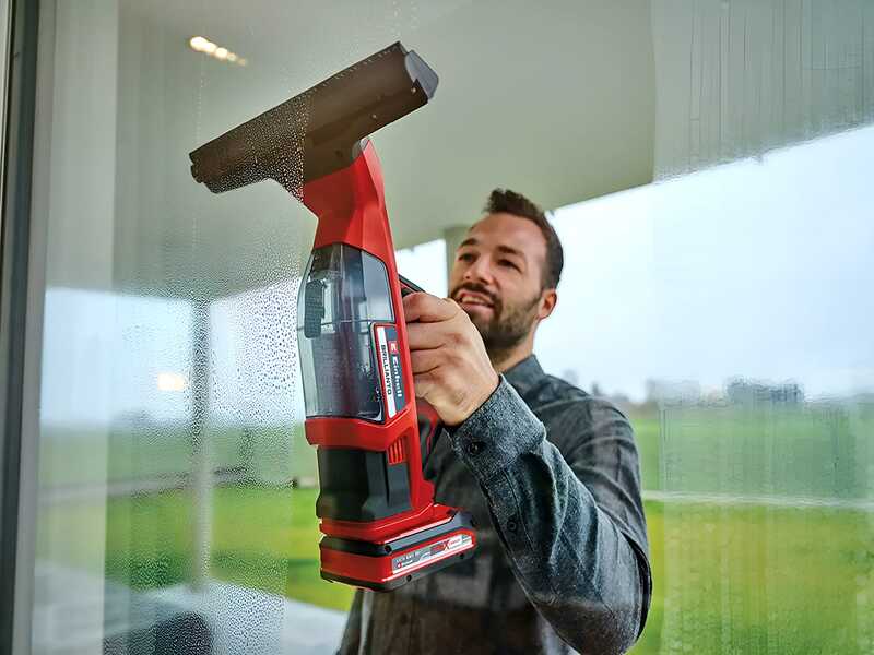 Einhell BRILLIANTO - Limpiacristales de bater&iacute;a - Aspirador de gotas port&aacute;til - 18V/5.2Ah