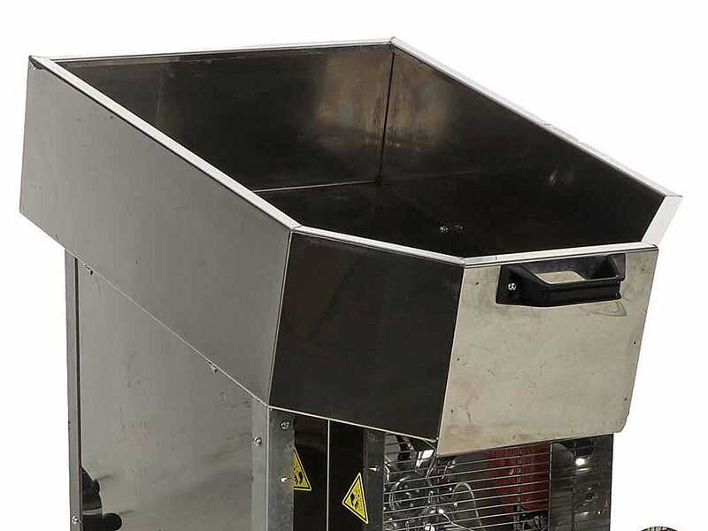 Jolly Falkom &ndash; Deshojadora el&eacute;ctrica para aceitunas en acero inoxidable AISI 304 &ndash; Variador de velocidad y dep&oacute;sito de 77 L