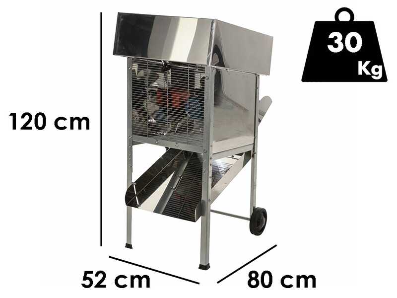 Jolly Falkom &ndash; Deshojadora el&eacute;ctrica para aceitunas en acero inoxidable AISI 304 &ndash; Variador de velocidad y dep&oacute;sito de 77 L